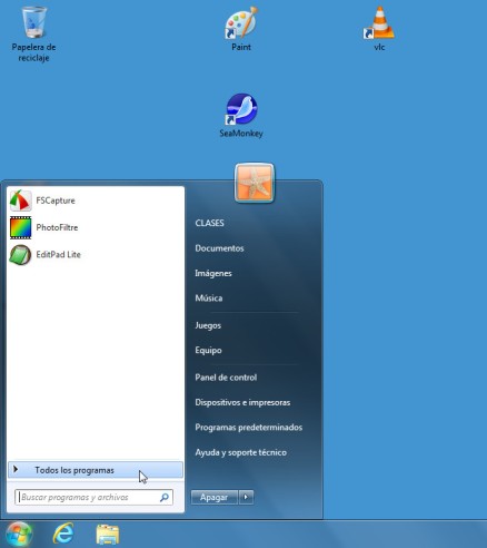 imagen windows escritorio ejecutar programa menu inicio
